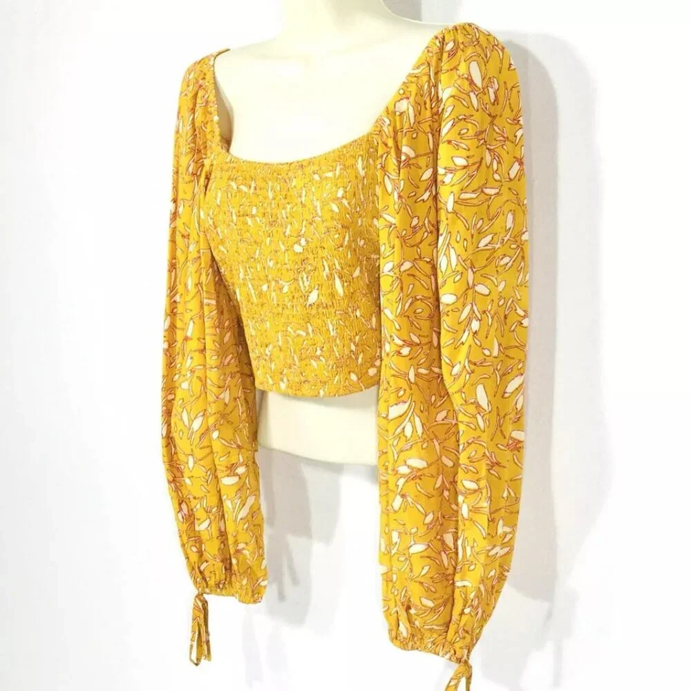 B.O.G. Collective Isabelle Crop Top Sz XL Balloon Sleeve Smocked Bodice NEW - Picture 5 of 8